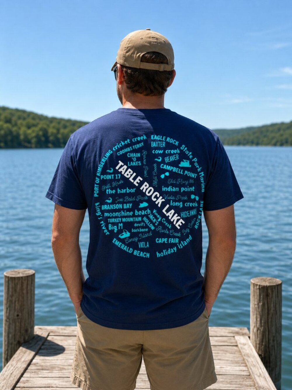 Table Rock Lake T-Shirt Marinas & Landmarks Graphic Upcycled Men's Size Large
